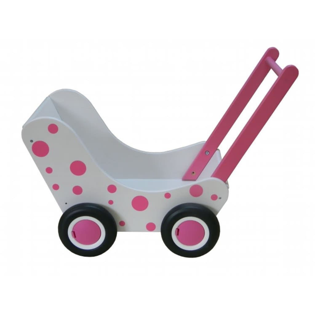 Van Dijk Toys Poppenwagen wit en roze stippen (flatpacked)