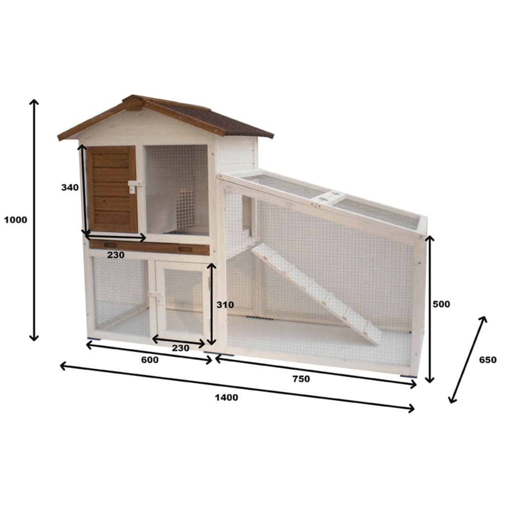 VidaXL - @Pet Konijnenhok Tommy 140x65x100 cm wit en bruin 20072