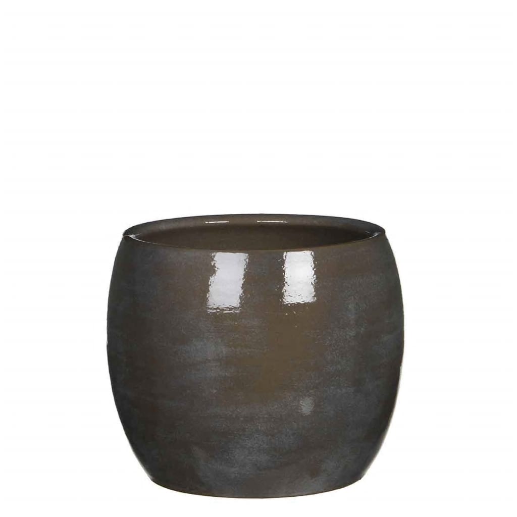 Mica Decorations lester ronde pot donkergrijs maat in cm: 18 x 20