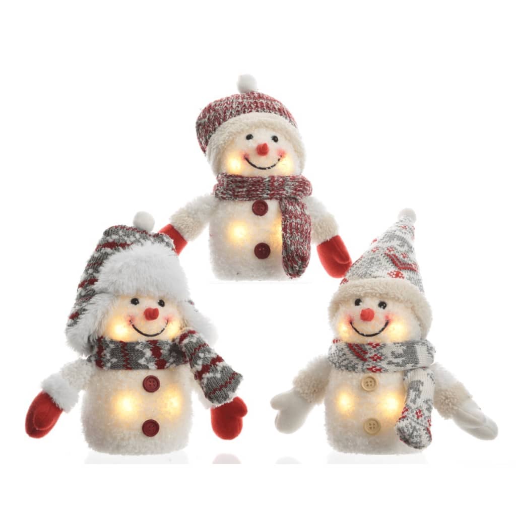 Lumineo LED sneeuwpop 3ass op batterij 11x11x15 cm warm wit