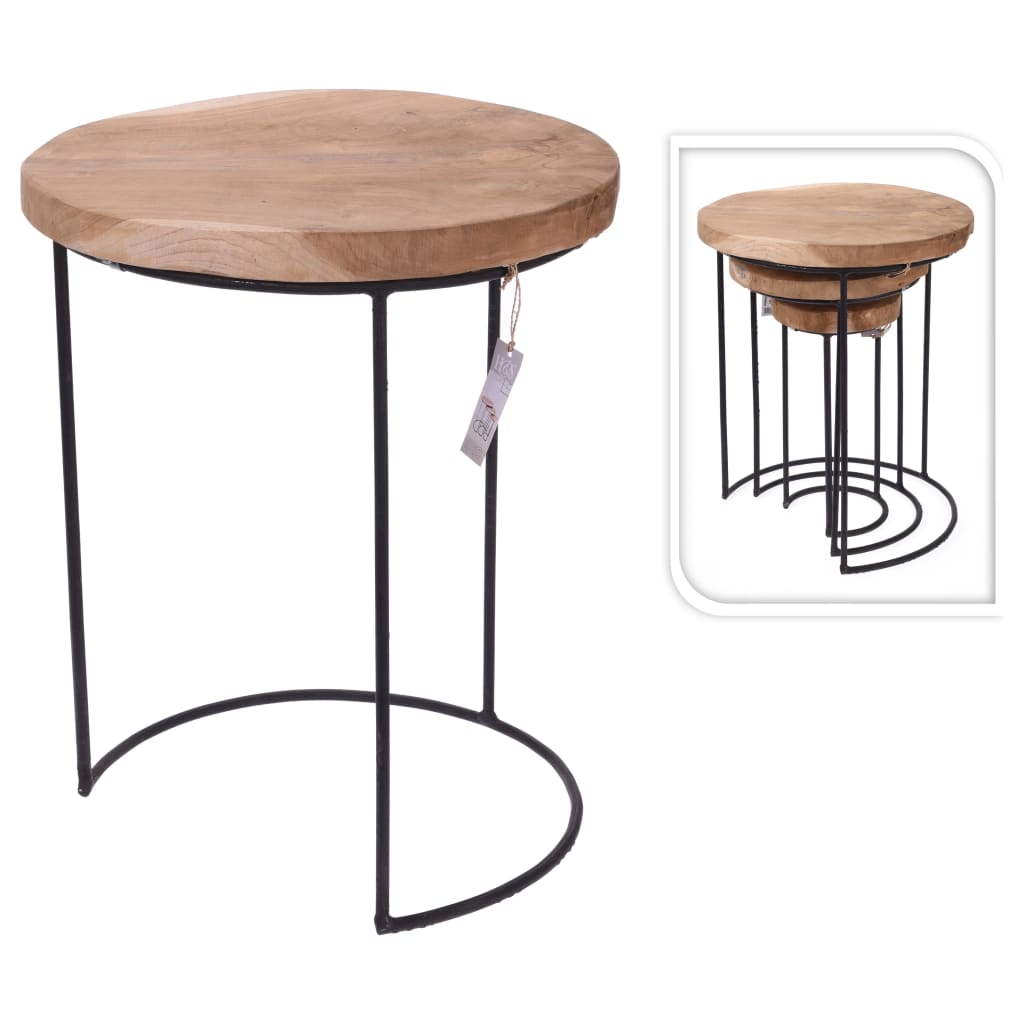 Home&Styling 3-Piece Side Table Set Teak and Metal
