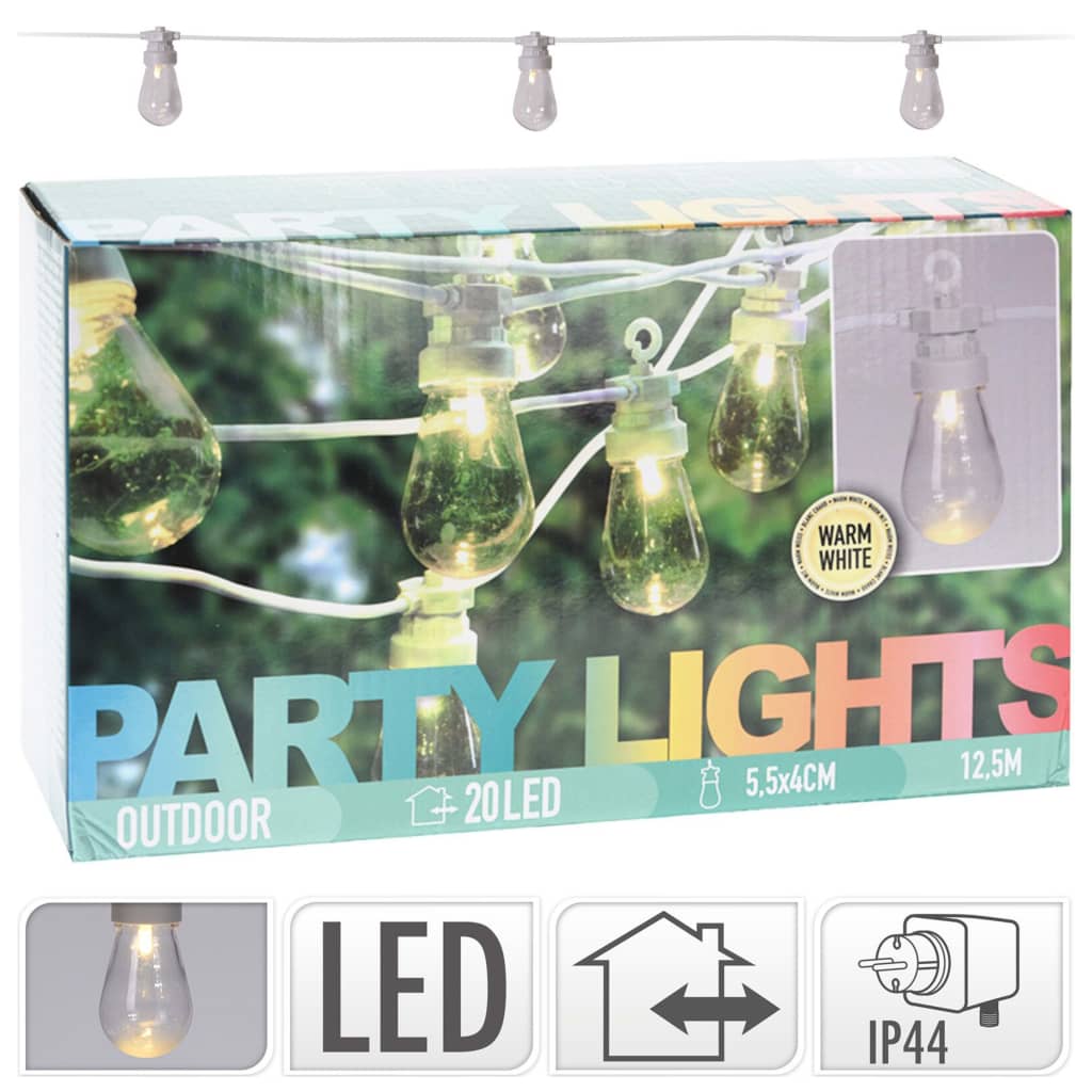 Party Lighting Feestverlichting met 20 transparante LED lampen - warm