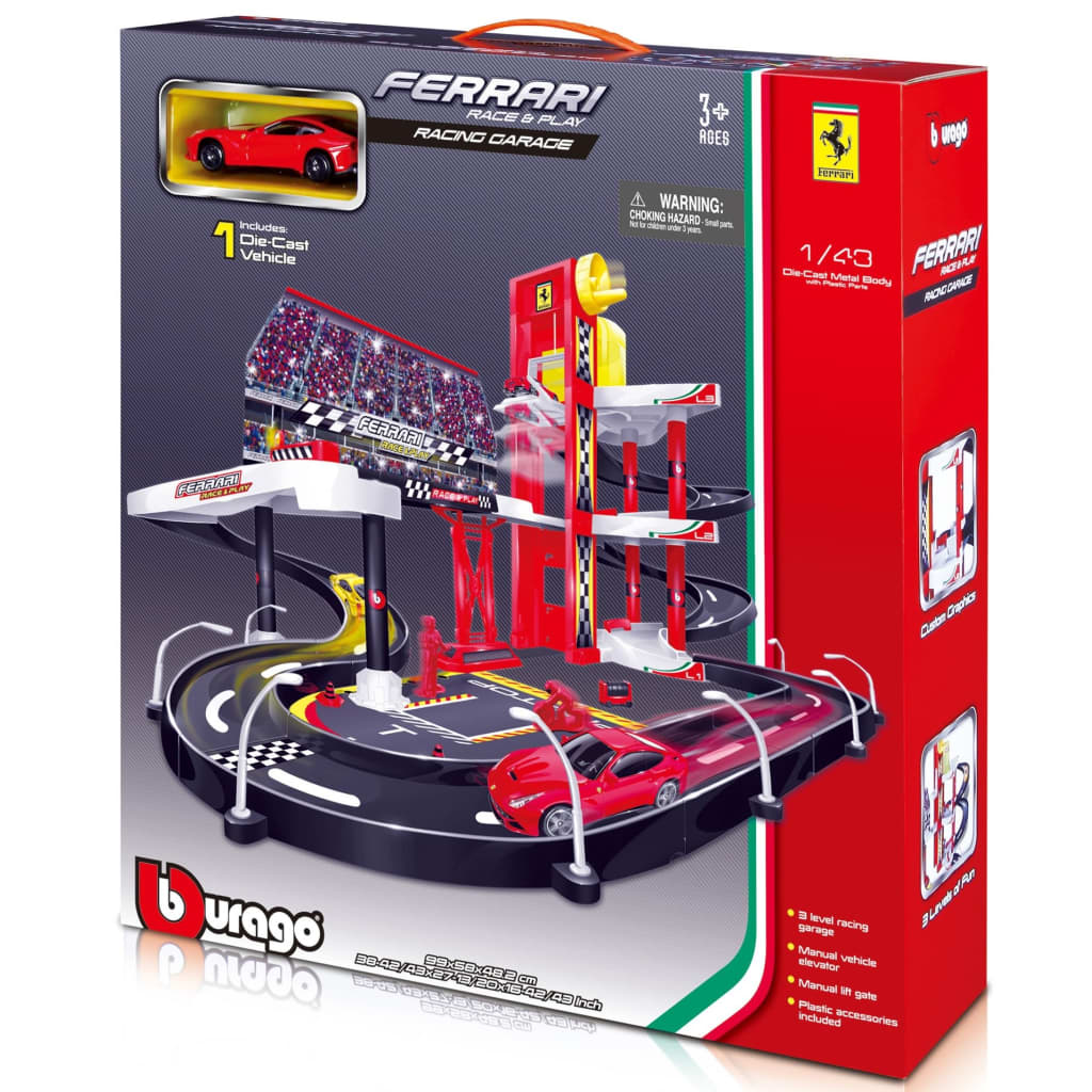 Bburago Race & Play garageset met Ferrari F12 1:43 rood
