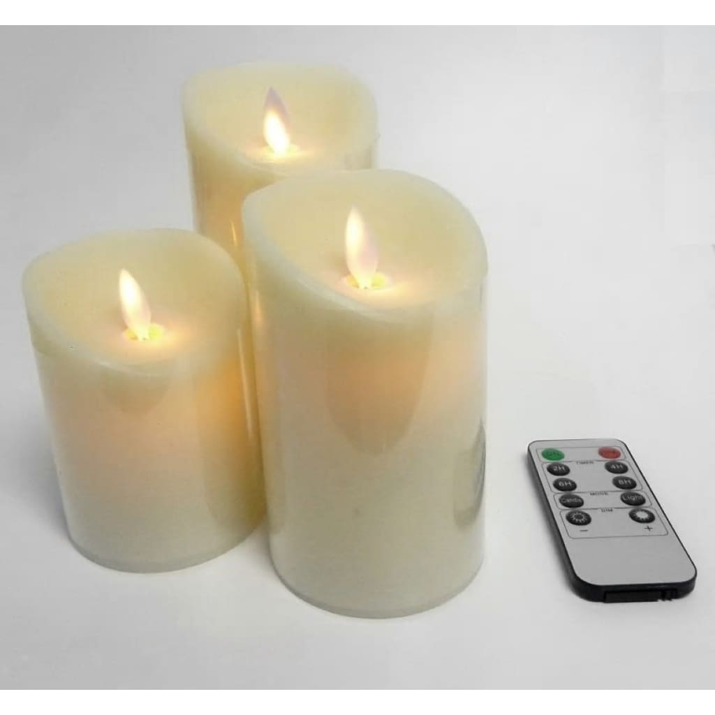 Magic Flame 3 stuks Kaarsen remote set/3 creme