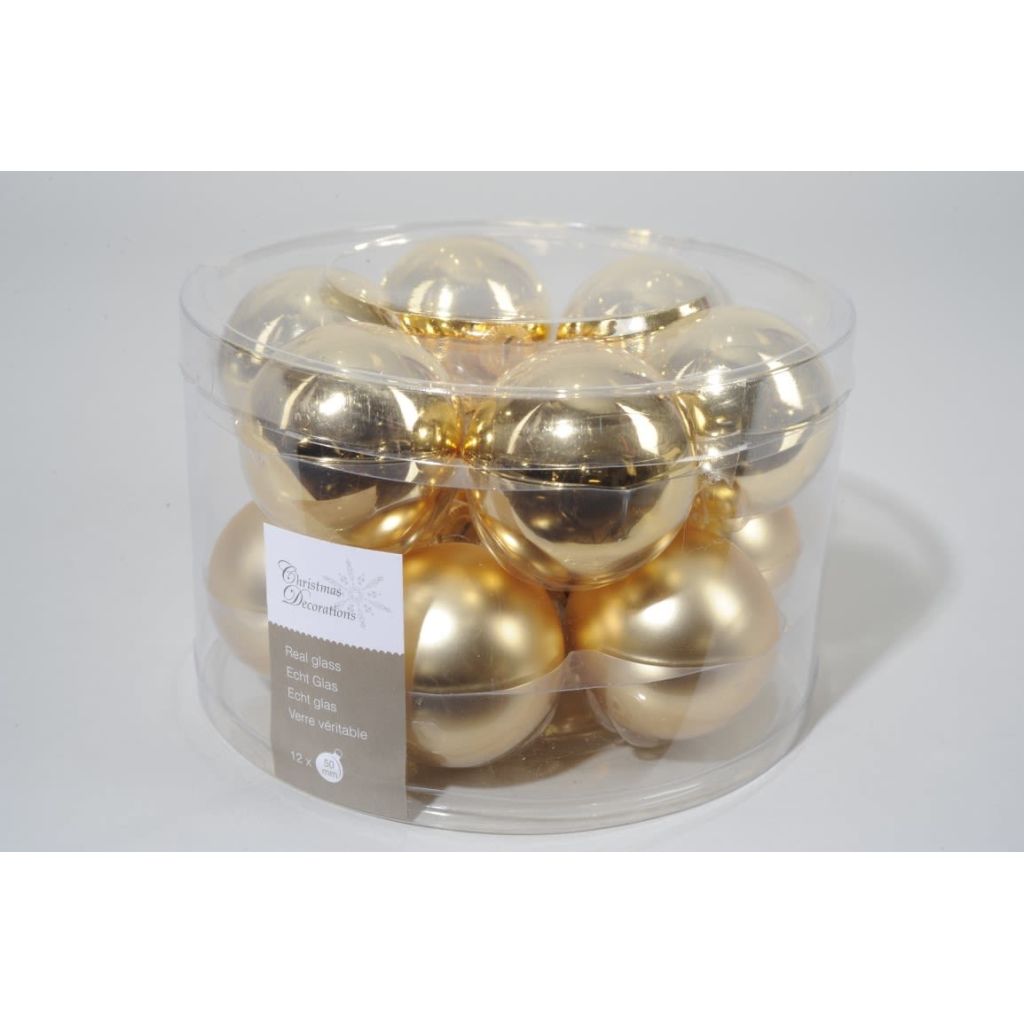 KSD 4 stuks 12 kerstballen licht goud glans-mat 50 mm