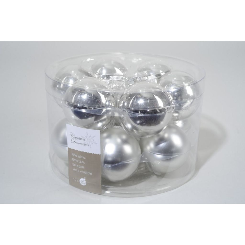 KSD 4 stuks 12 kerstballen zilver glans-mat 50 mm