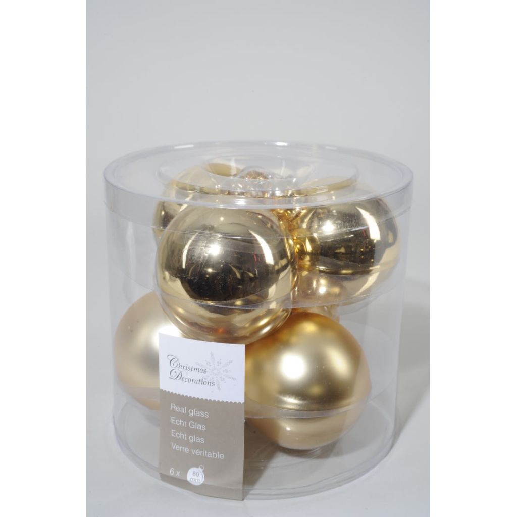 KSD 4 stuks 6 kerstballen licht goud glans-mat 80 mm