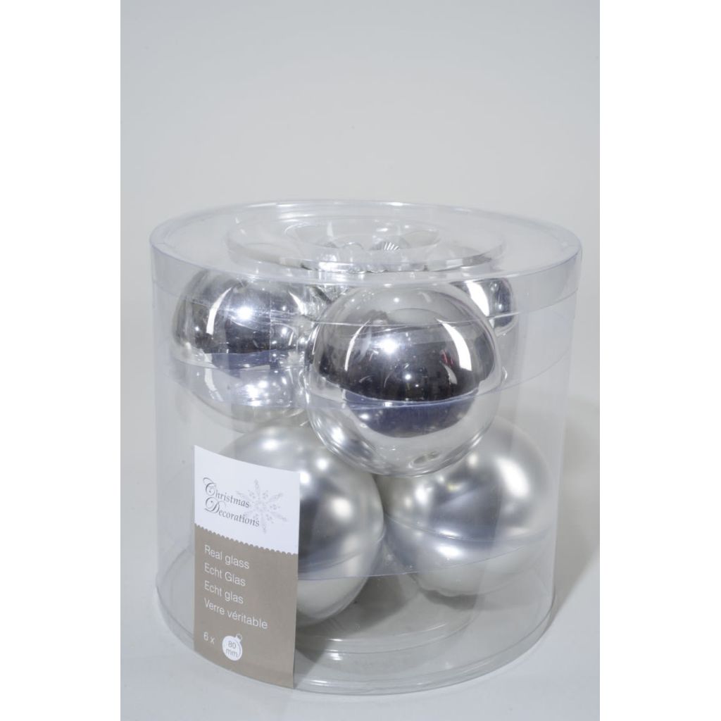 KSD 3 stuks 6 kerstballen zilver glans-mat 80 mm
