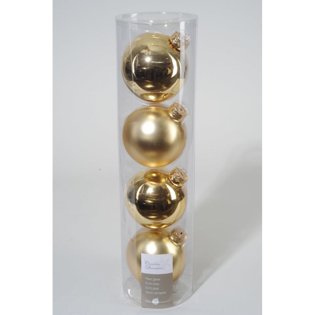 KSD 3 stuks 4 kerstballen licht goud glans-mat 100 mm