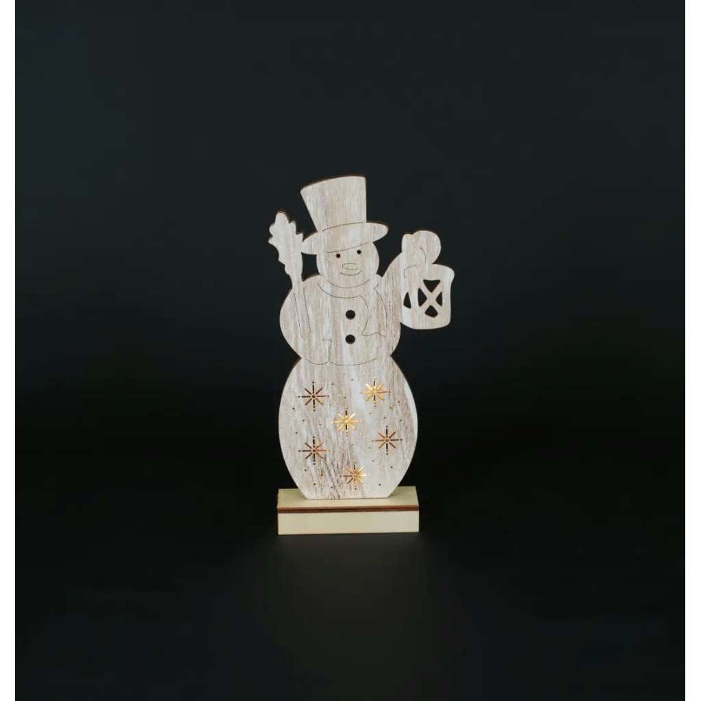 Anna's Collection 3 stuks Houten sneeuwman whitewash 6 lampjes LED 30,5x12 cm 2xaa ip20
