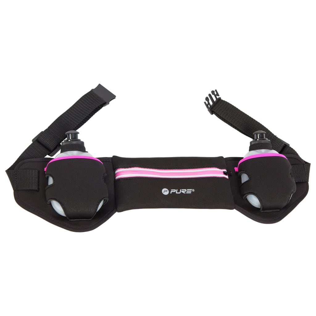 Pure2Improve Ceinture de course avec 2 bouteilles Noir et rose