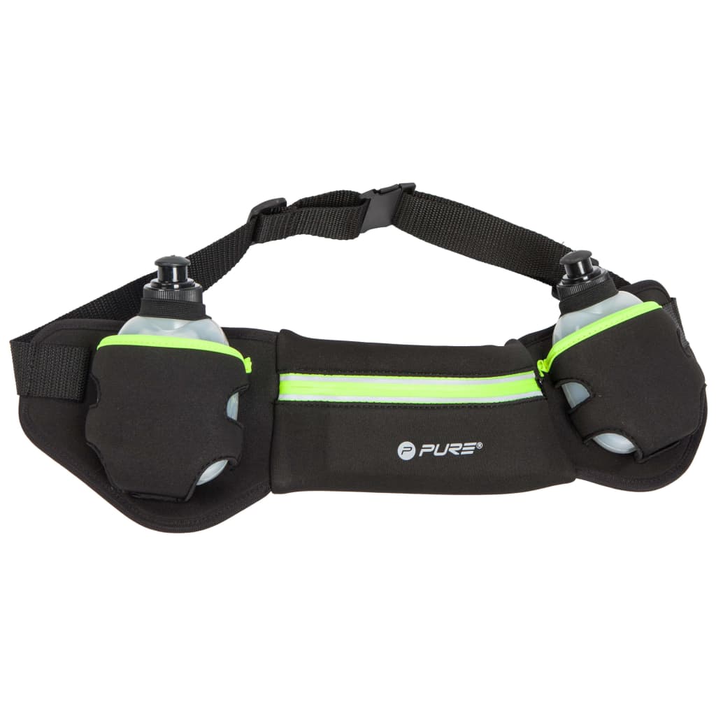 Pure2Improve Ceinture de course avec 2 bouteilles Noir et jaune