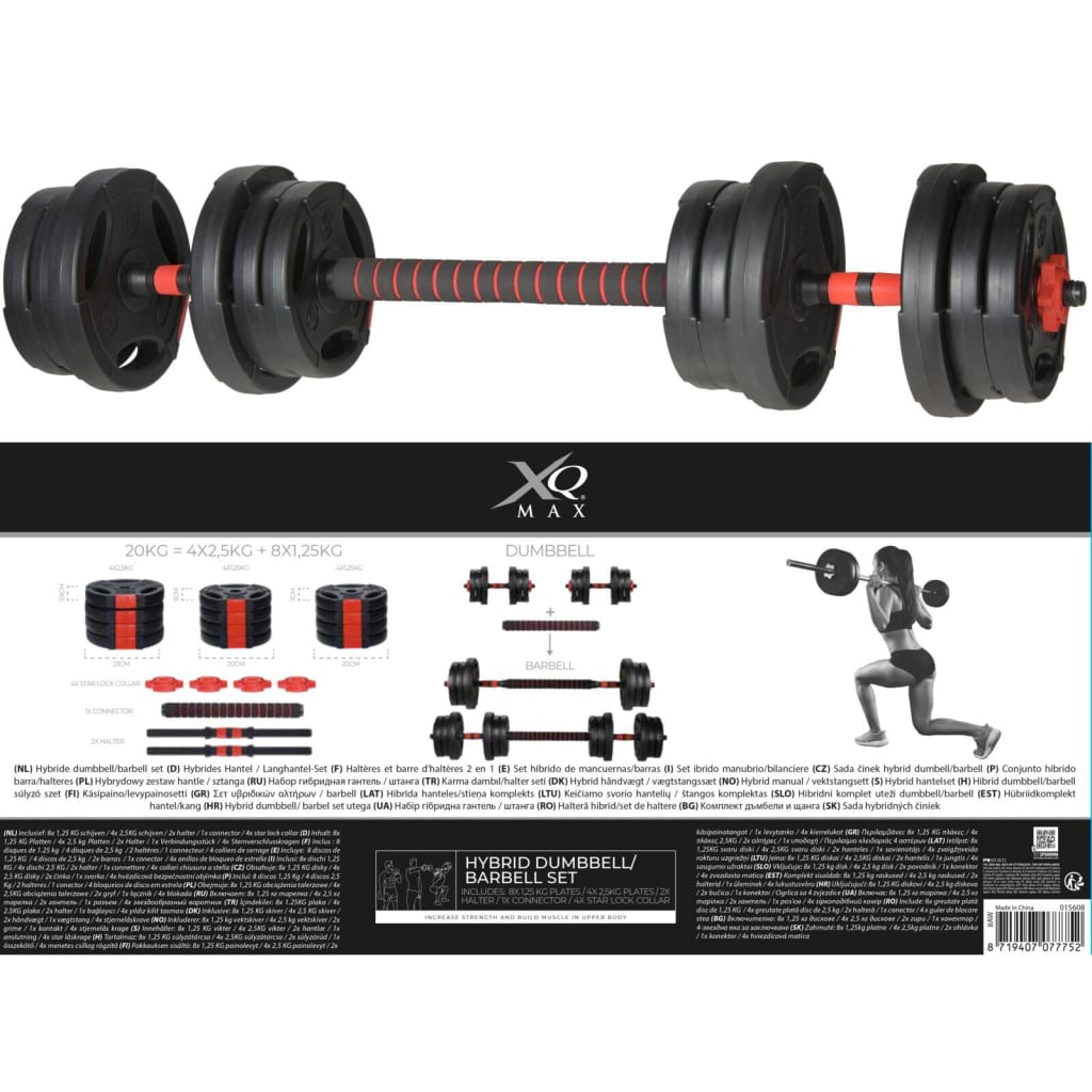 XQ Max 3-i-1 håndvægt- og vægtstangssæt 20 kg