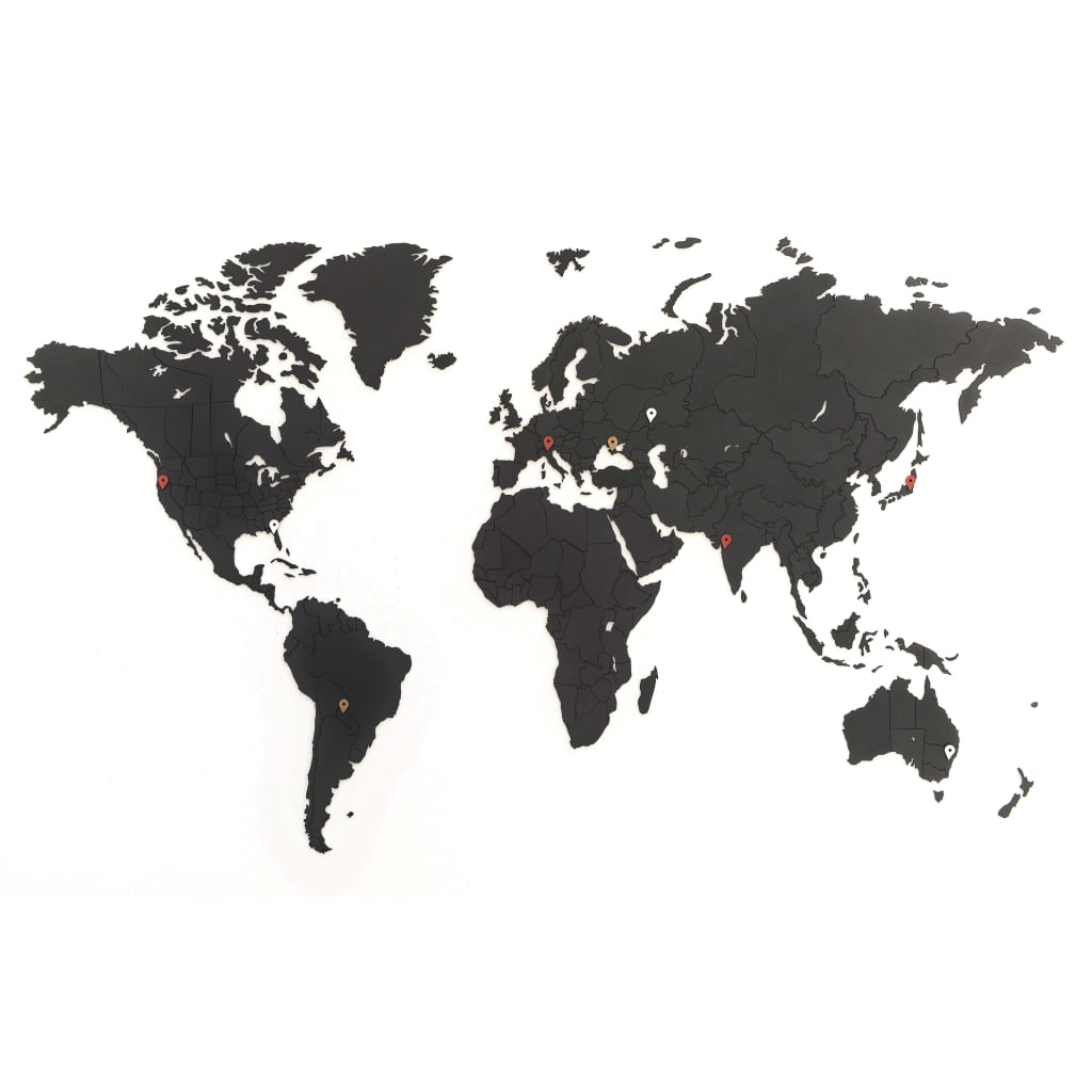 MiMi Innovations Decor perete harta lumii puzzle Luxury negru 100x60cm