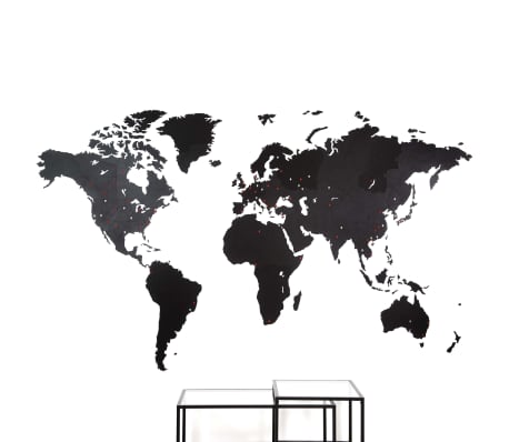 MiMi Innovations Decor perete harta lumii Giant negru 280x170cm lemn