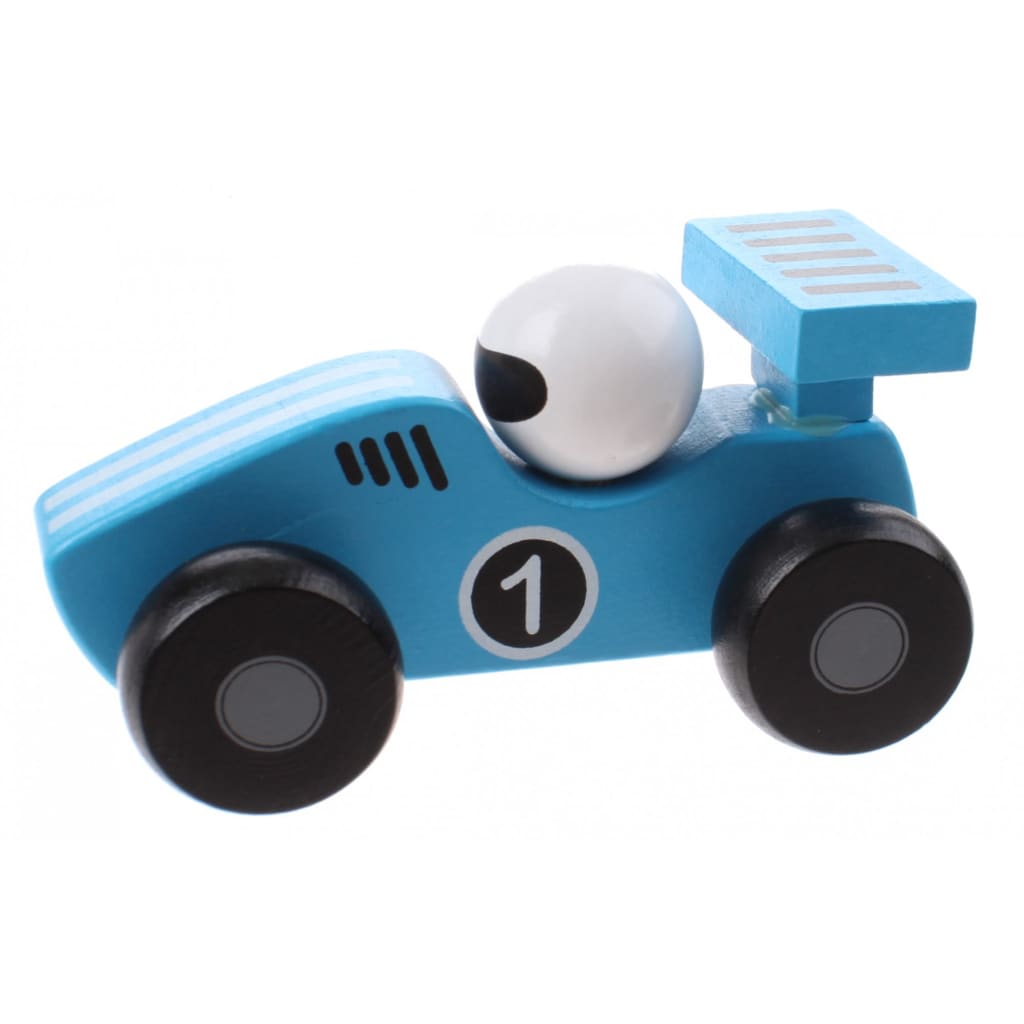 Jouéco houten raceauto 12 cm blauw