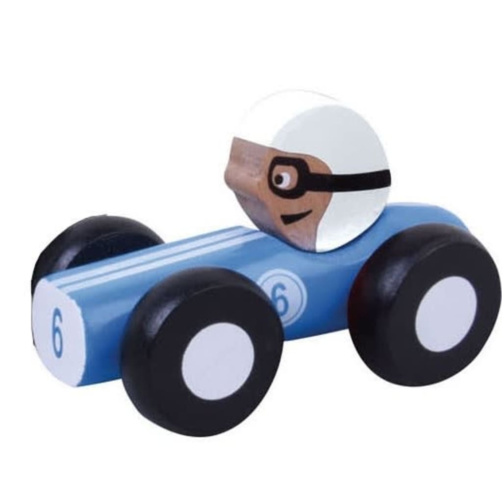 Jouéco houten raceauto 9 cm blauw
