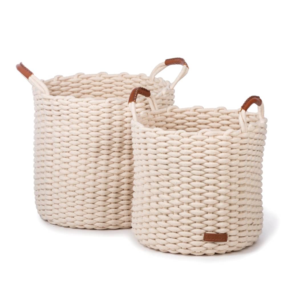 KidsDepot 2 Piece Baskets Set Korbo L Cotton White