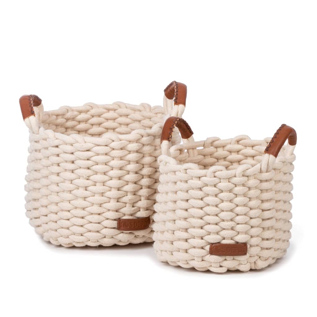 KidsDepot 2 Piece Baskets Set Korbo M Cotton White