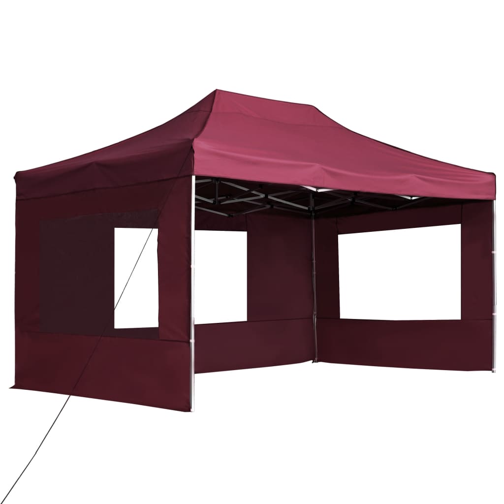 vidaXL Partytent inklapbaar met wanden 4,5x3 m aluminium wijnrood afbeelding