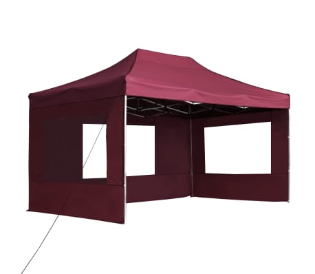 vidaXL Partytent inklapbaar met wanden 4,5x3 m aluminium wijnrood