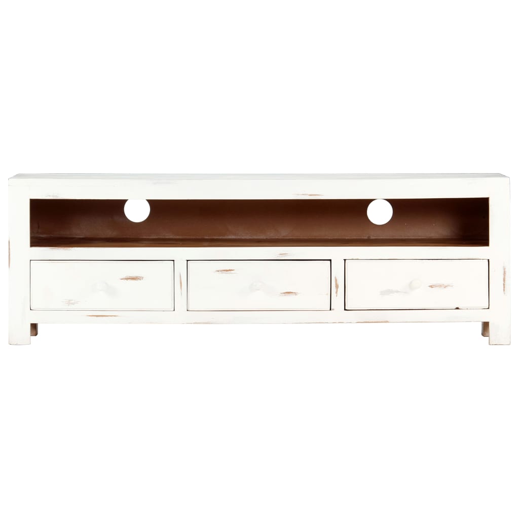 vidaXL Tv-meubel 120x30x40 cm massief acaciahout wit afbeelding
