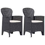 vidaXL Cadeiras jardim c/ almofadão 2pcs plástico castanho aspeto vime