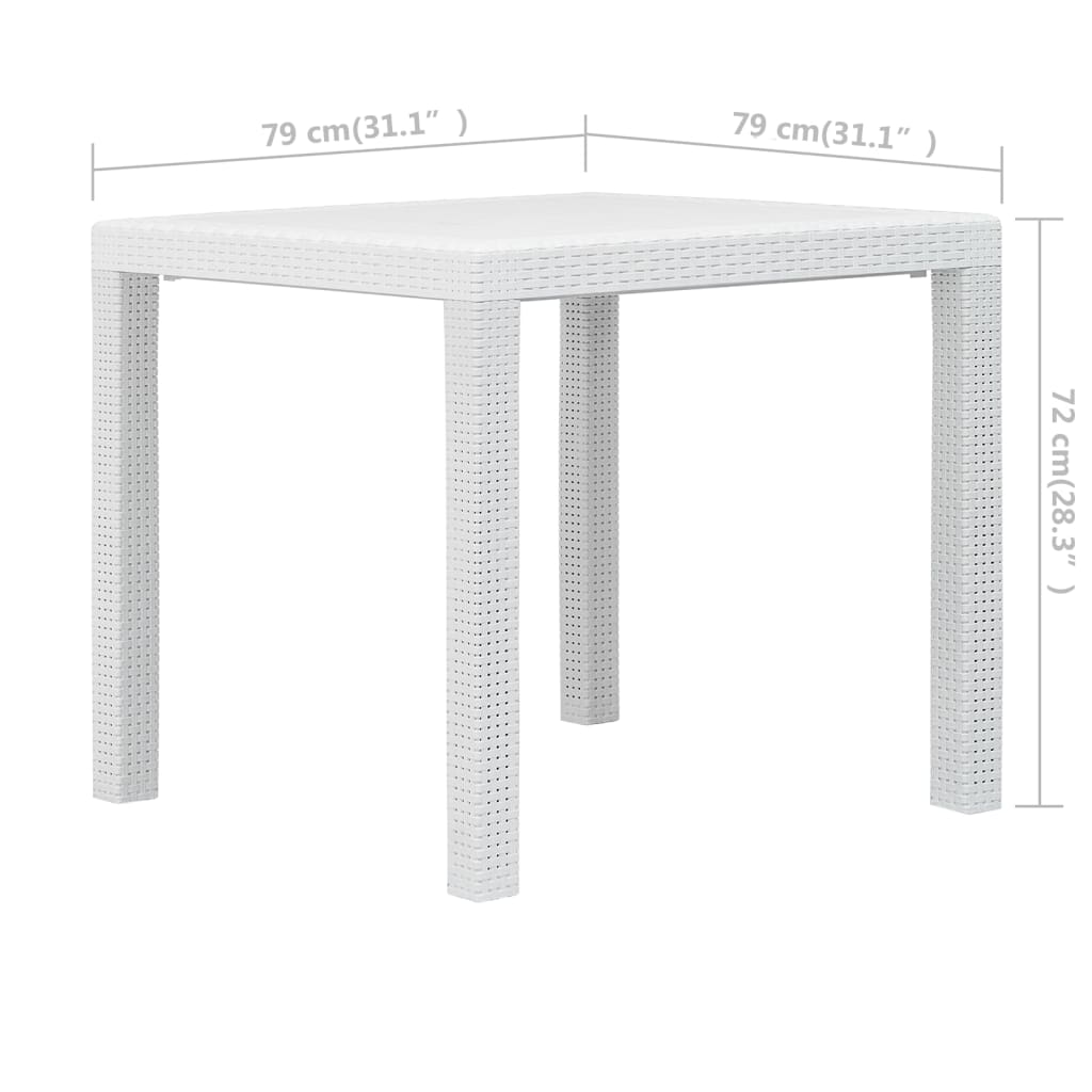 Fehér rattan küllemű műanyag kerti asztal 79x79x72 cm 