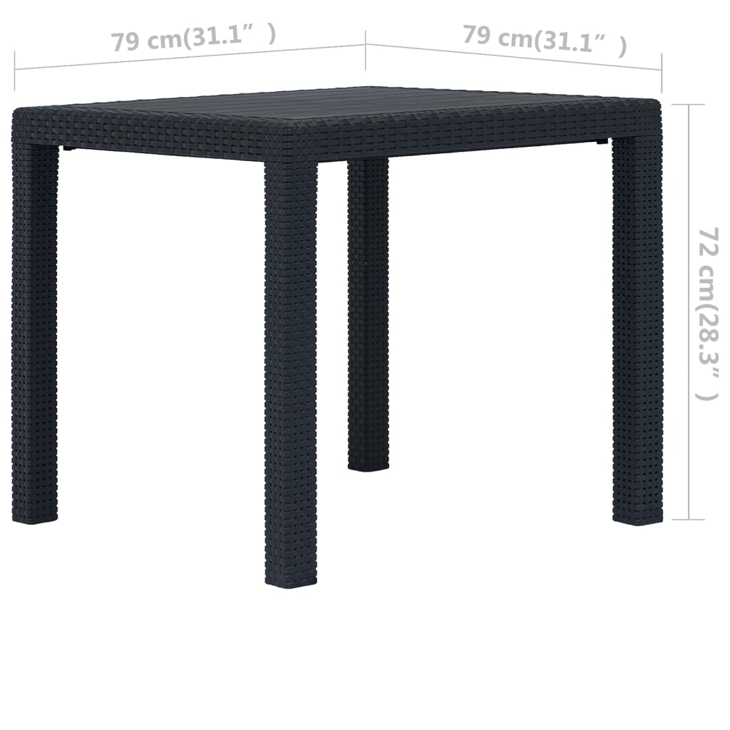  Záhradný stôl plastový ratanový vzhľad 79x79x72 cm antracit