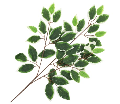 vidaXL Sztuczne gałązki fikusa, 10 szt., zielono-białe, 65 cm