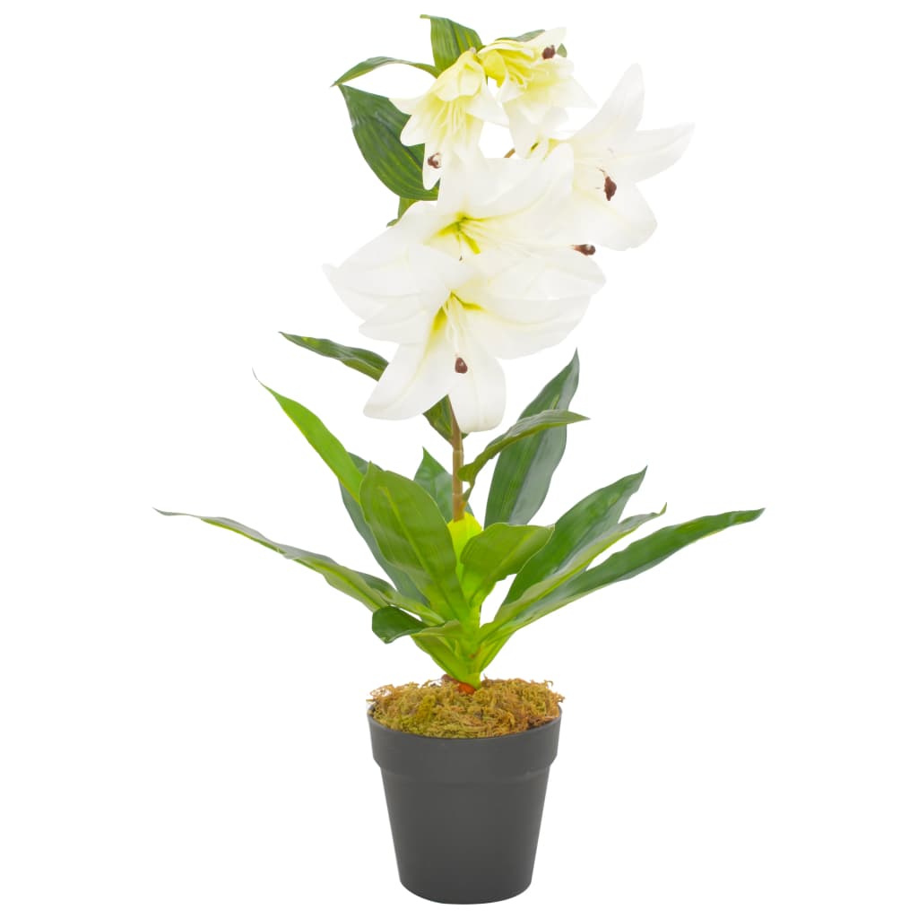 Poza vidaXL Planta artificiala crin cu ghiveci, alb, 65 cm