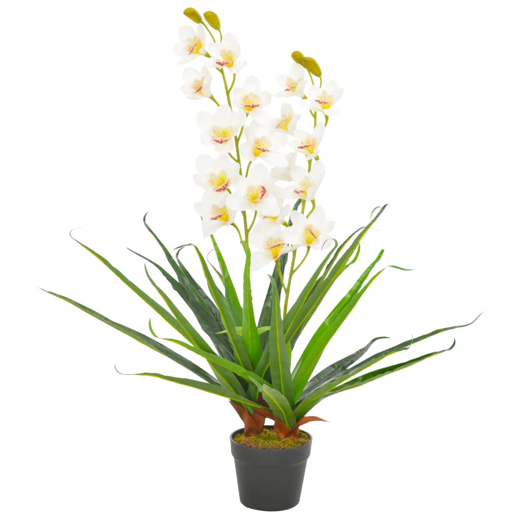 vidaXL Plantă artificială orhidee cu ghiveci, alb, 90 cm vidaXL