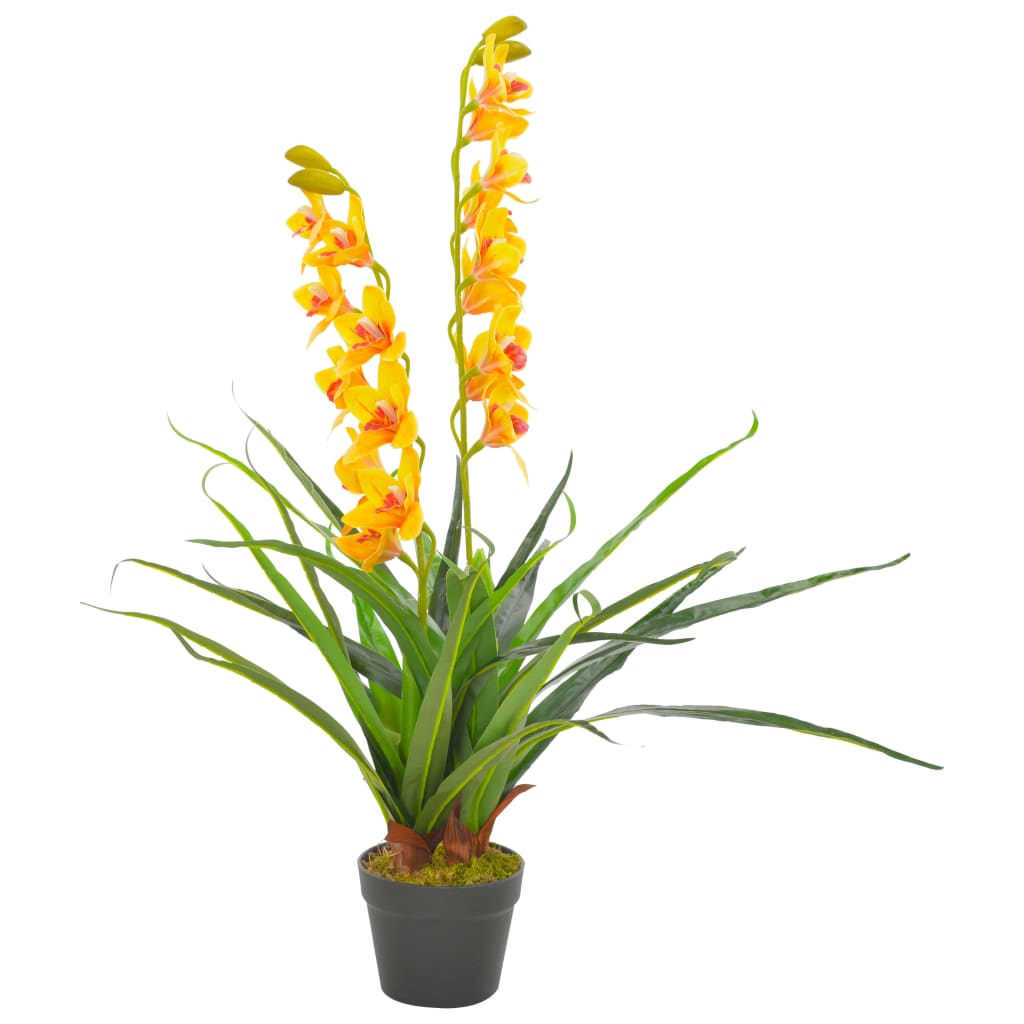 vidaXL Plantă artificială orhidee cu ghiveci, galben, 90 cm de la vidaxl imagine noua