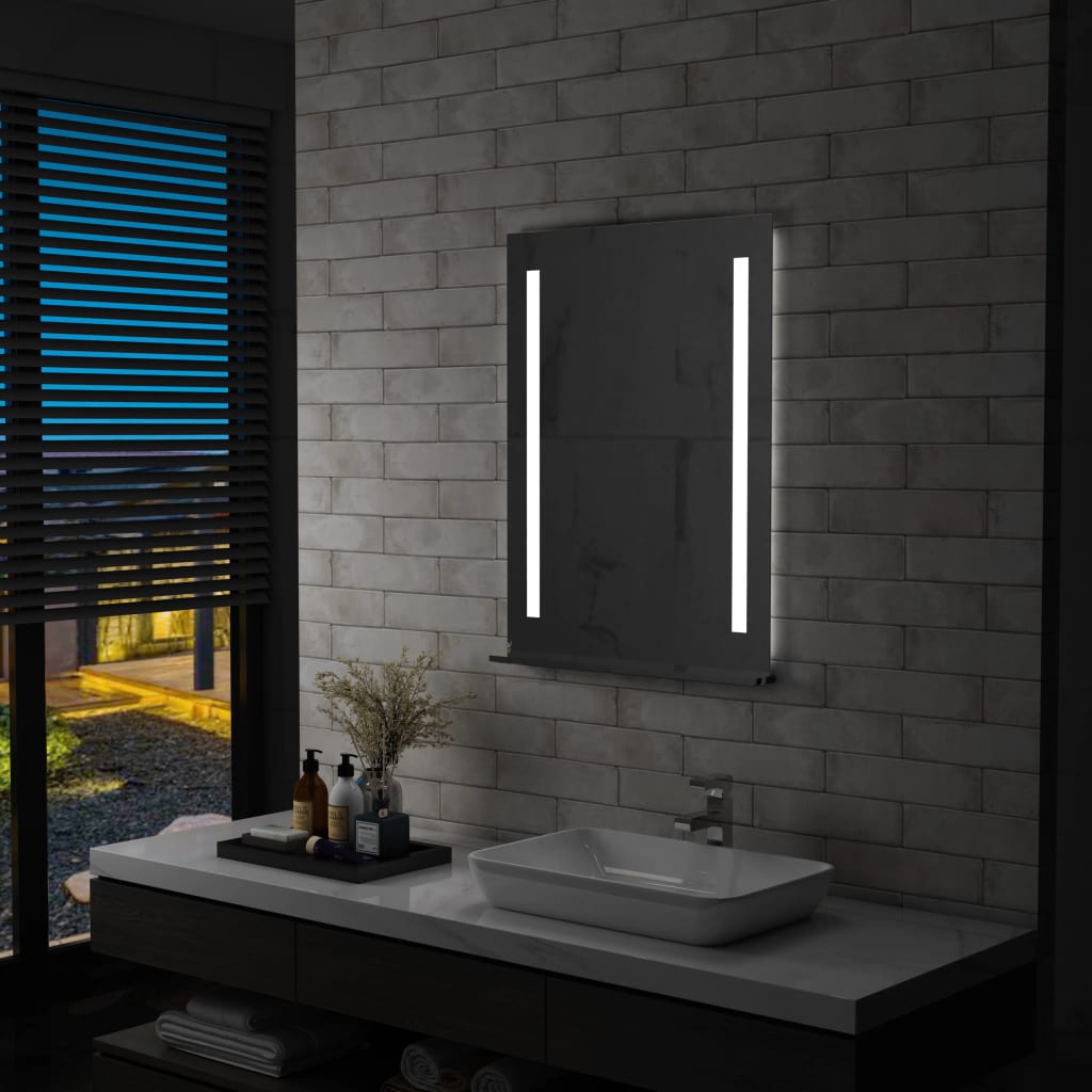 vidaXL Oglindă cu LED de perete pentru baie cu raft, 60 x 80 cm vidaXL
