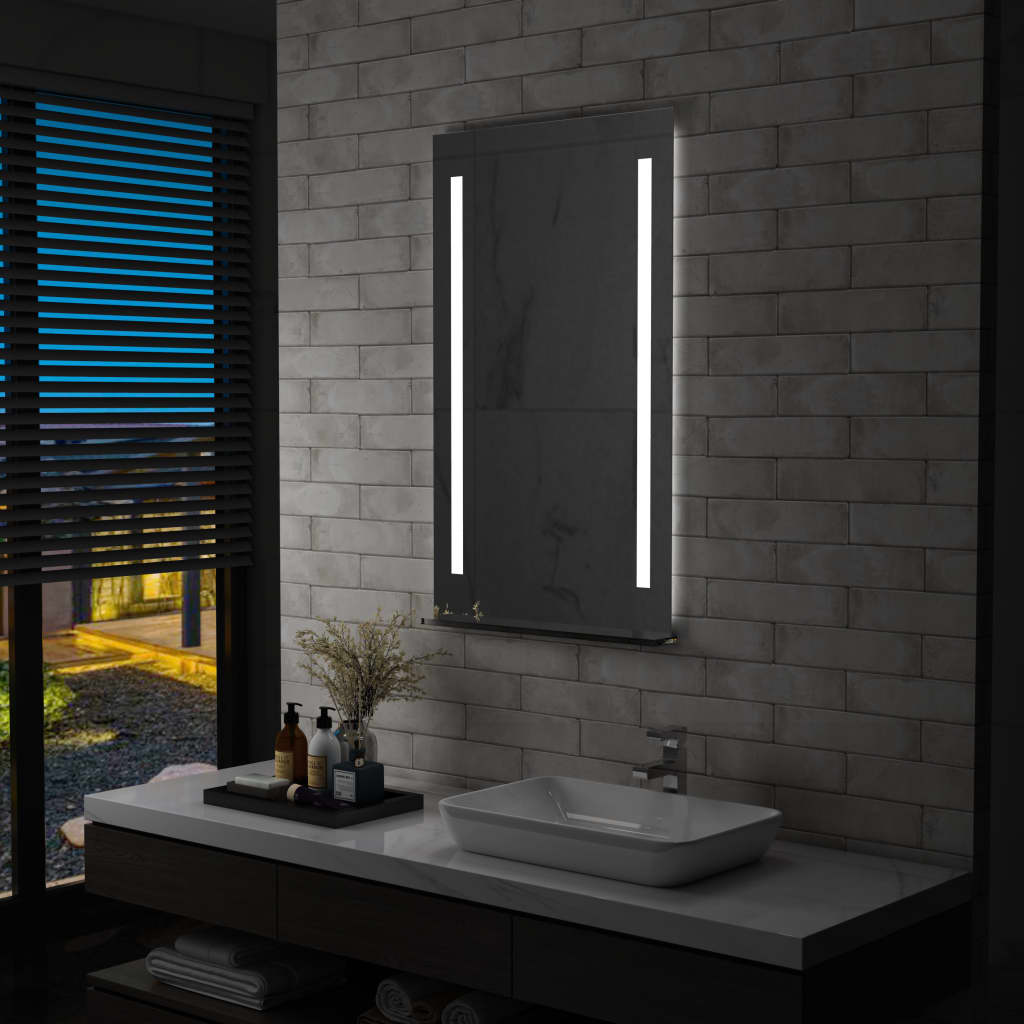 Poza vidaXL Oglinda cu LED de perete pentru baie cu raft, 60 x 100 cm