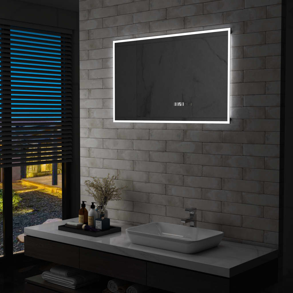 vidaXL Oglindă cu LED de baie cu senzor tactil și afișaj oră 100×60 cm vidaXL