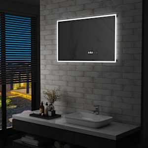 Koupelnové LED zrcadlo dotykový senzor zobrazení času 100x60 cm