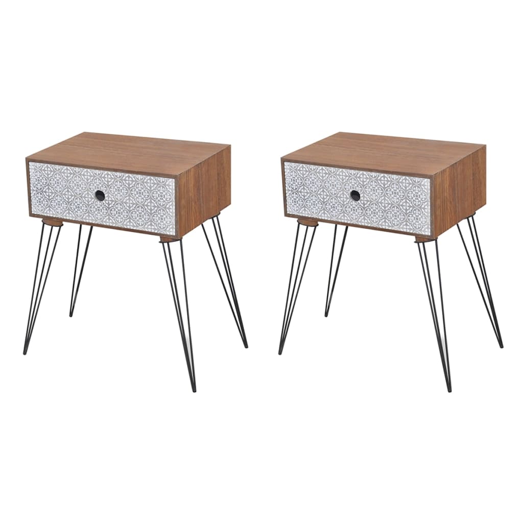 Nightstands with Drawer 2 Piece Brown