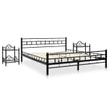 vidaXL Bedframe met twee nachtkastjes metaal zwart 140x200 cm