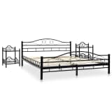 vidaXL Bed Frame with 2 Nightstands Black Metal 180x200 cm