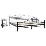vidaXL Bed Frame with 2 Nightstands Black Metal 140x200 cm