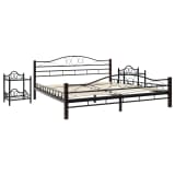 vidaXL Cadre de lit avec 2 tables de chevet Noir Métal 160x200 cm