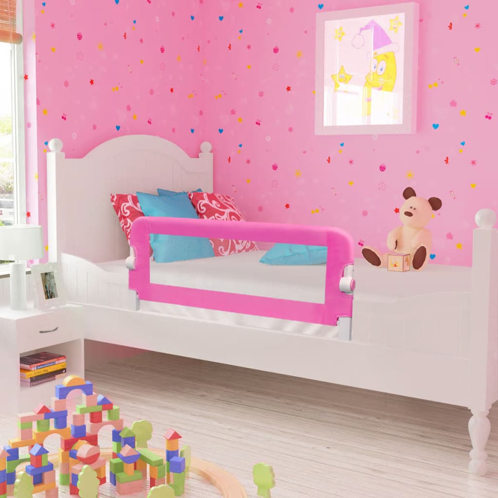 Balustrada de pat protectie copii 2 buc roz 102 x 42 cm