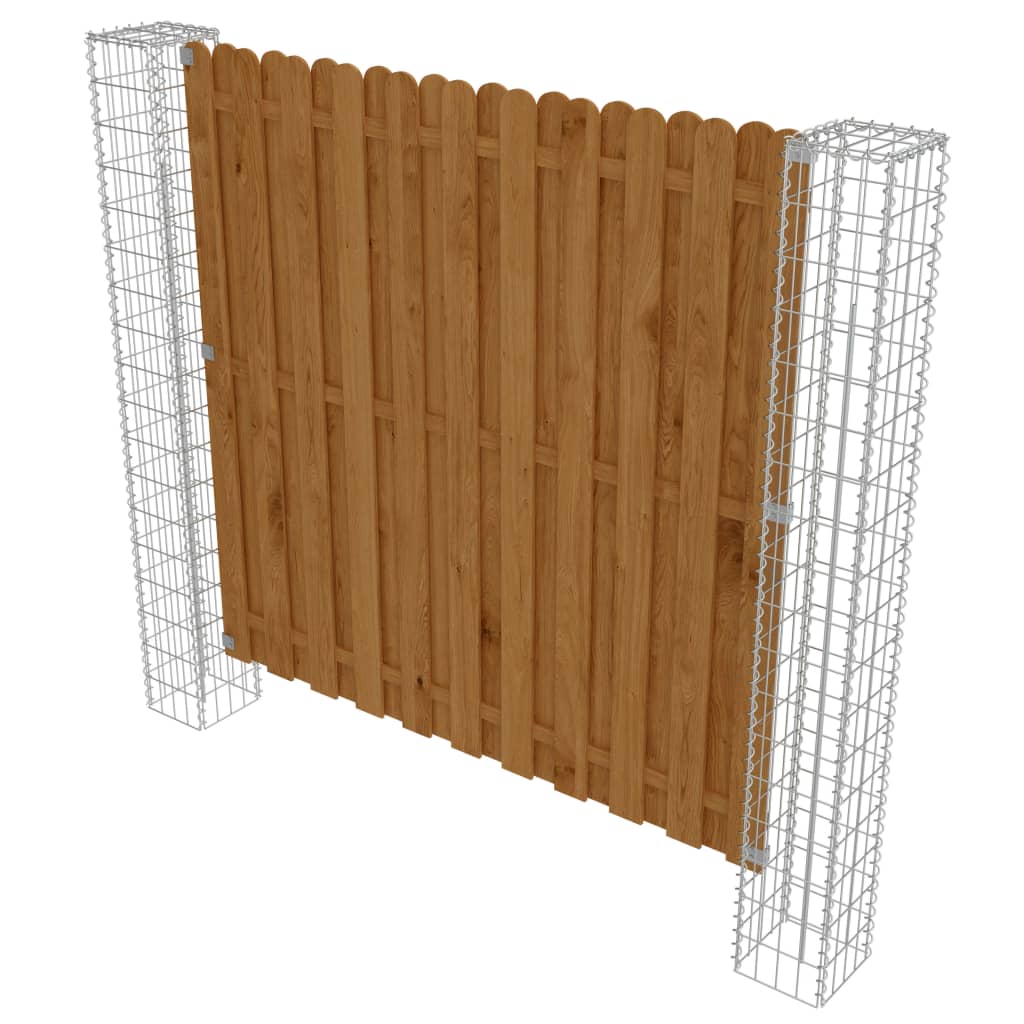 vidaXL Panel valla jardín con postes gaviones madera pino 180x180 cm