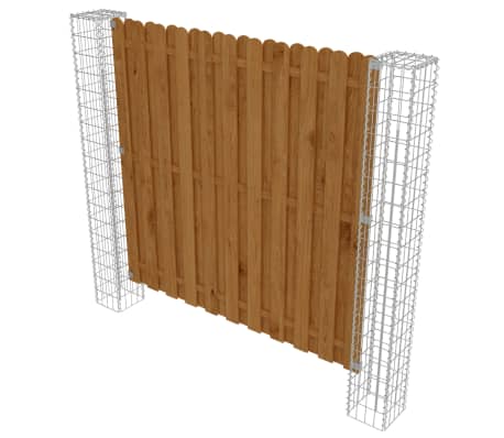 vidaXL Painel de vedação jardim postes gabião 180x180 cm pinho