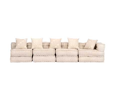 vidaXL Modulinis pufas, keturvietis, smėlio spalvos audinys