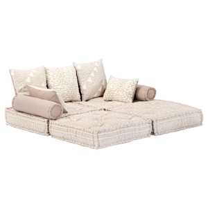 vidaXL Dvivietis modulinis pufas, smėlio spalvos, audinys