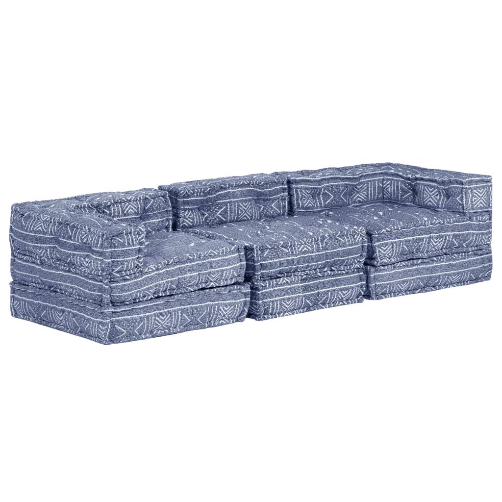 vidaXL Pouf modulaire à 3 places Indigo Tissu