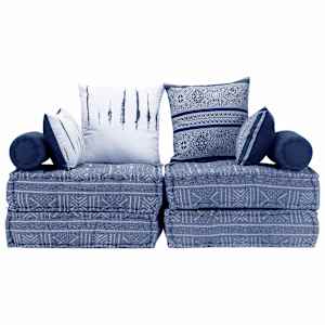 vidaXL Dvivietis modulinis pufas, indigo spalvos, audinys