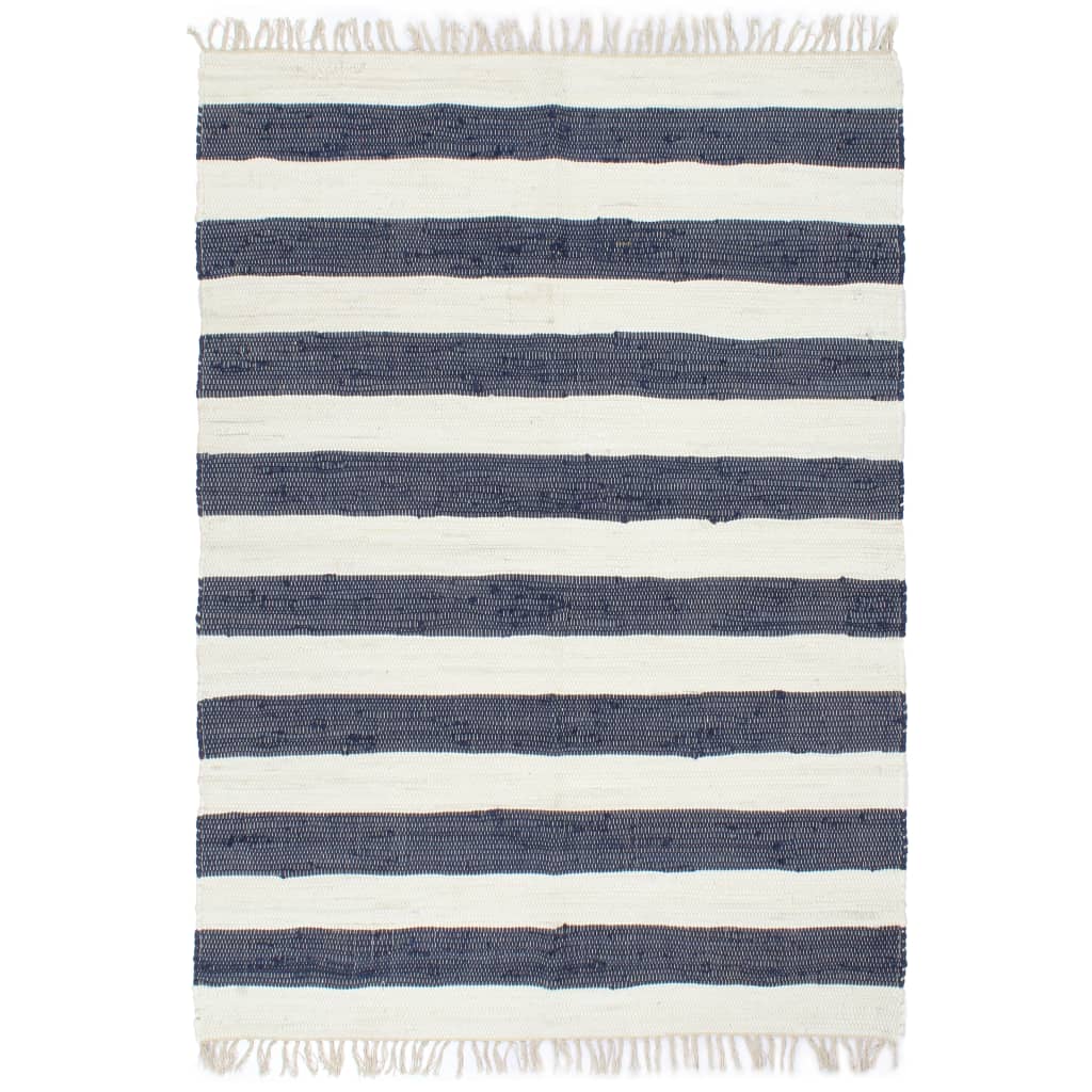 Handgewebter Chindi-Teppich Baumwolle 80 x 160 cm Blau und Weiß | Stepinfit.de